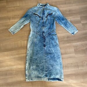 Vintage Denim Acid Wash Motorcycle Midi Dress